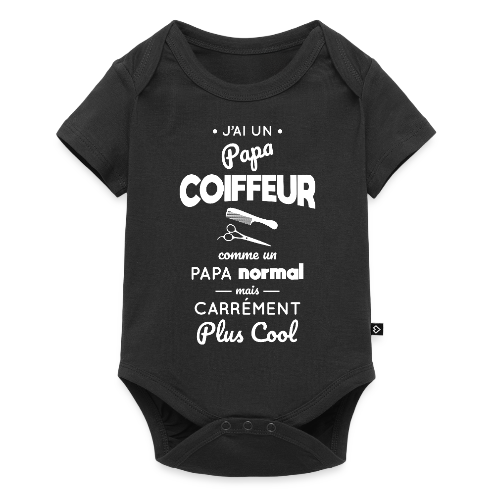 Body Bébé bio manches courtes - J'ai un papa coiffeur - noir