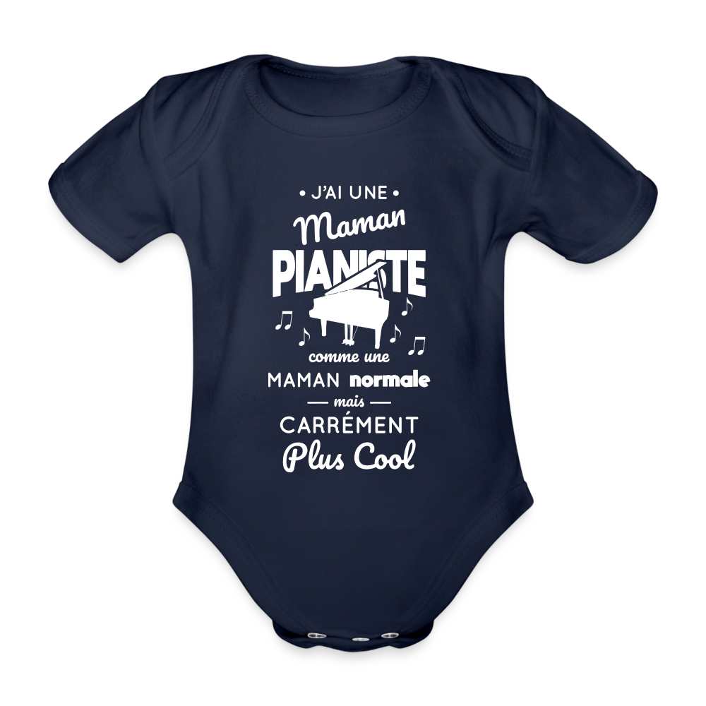 Body Bébé bio manches courtes - J'ai une maman pianiste - marine foncé