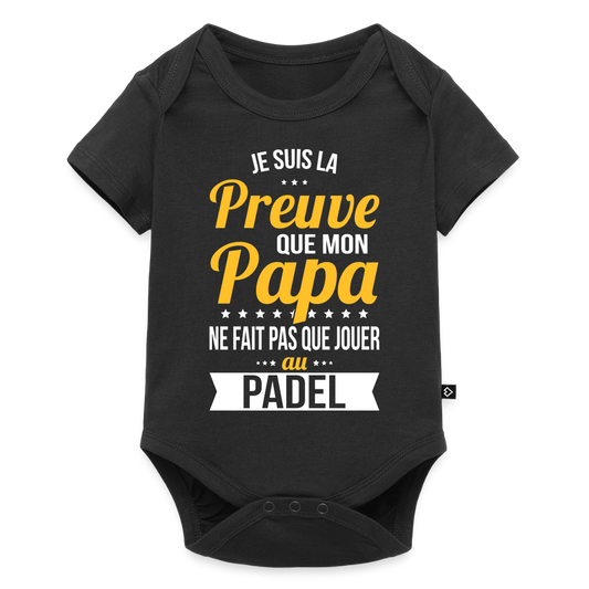 Body Bébé bio manches courtes - Mon Papa Ne Fait Pas Que Jouer Au Padel - noir