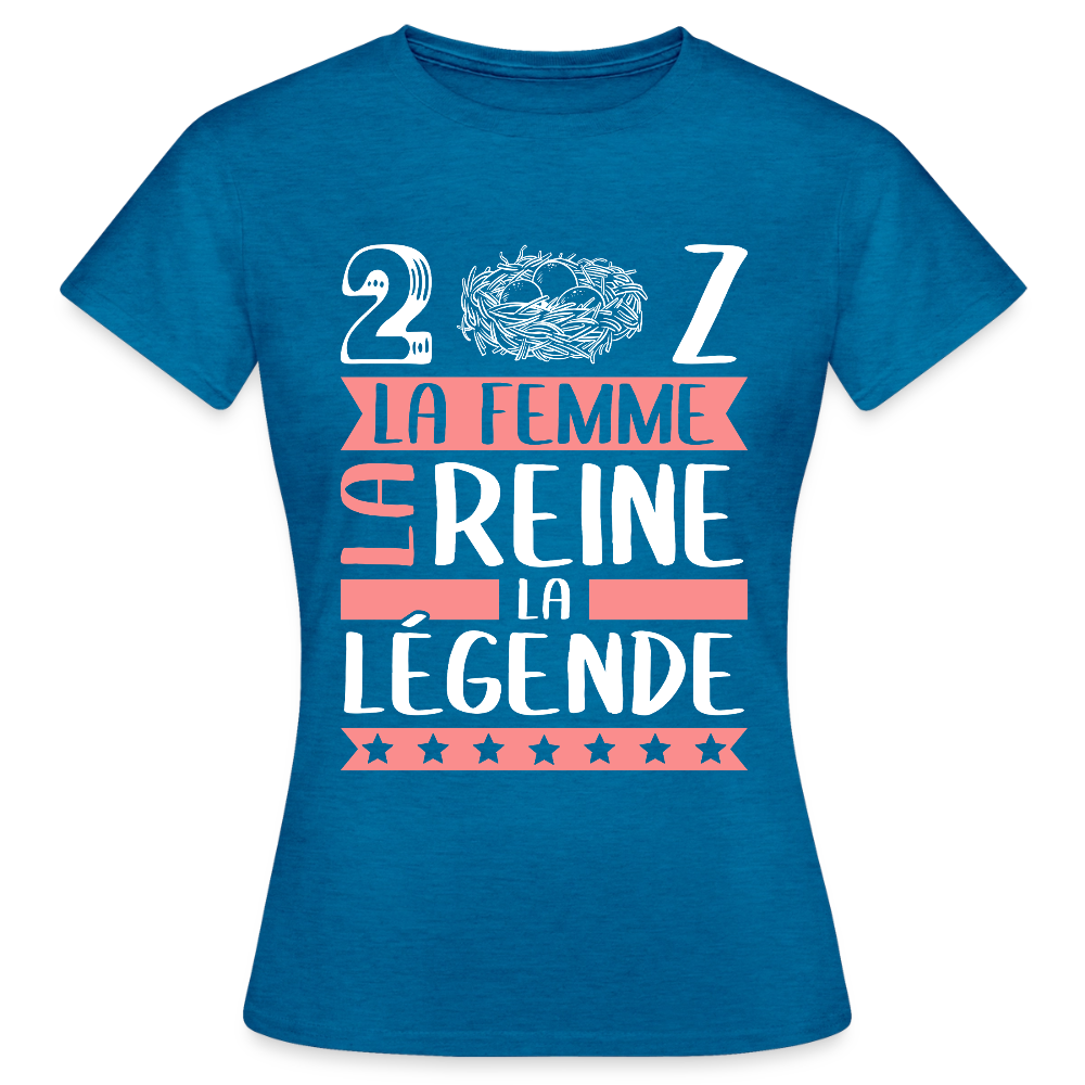 T-shirt femme Denise rébus – La femme, la reine, la légende - bleu saphir antique chiné