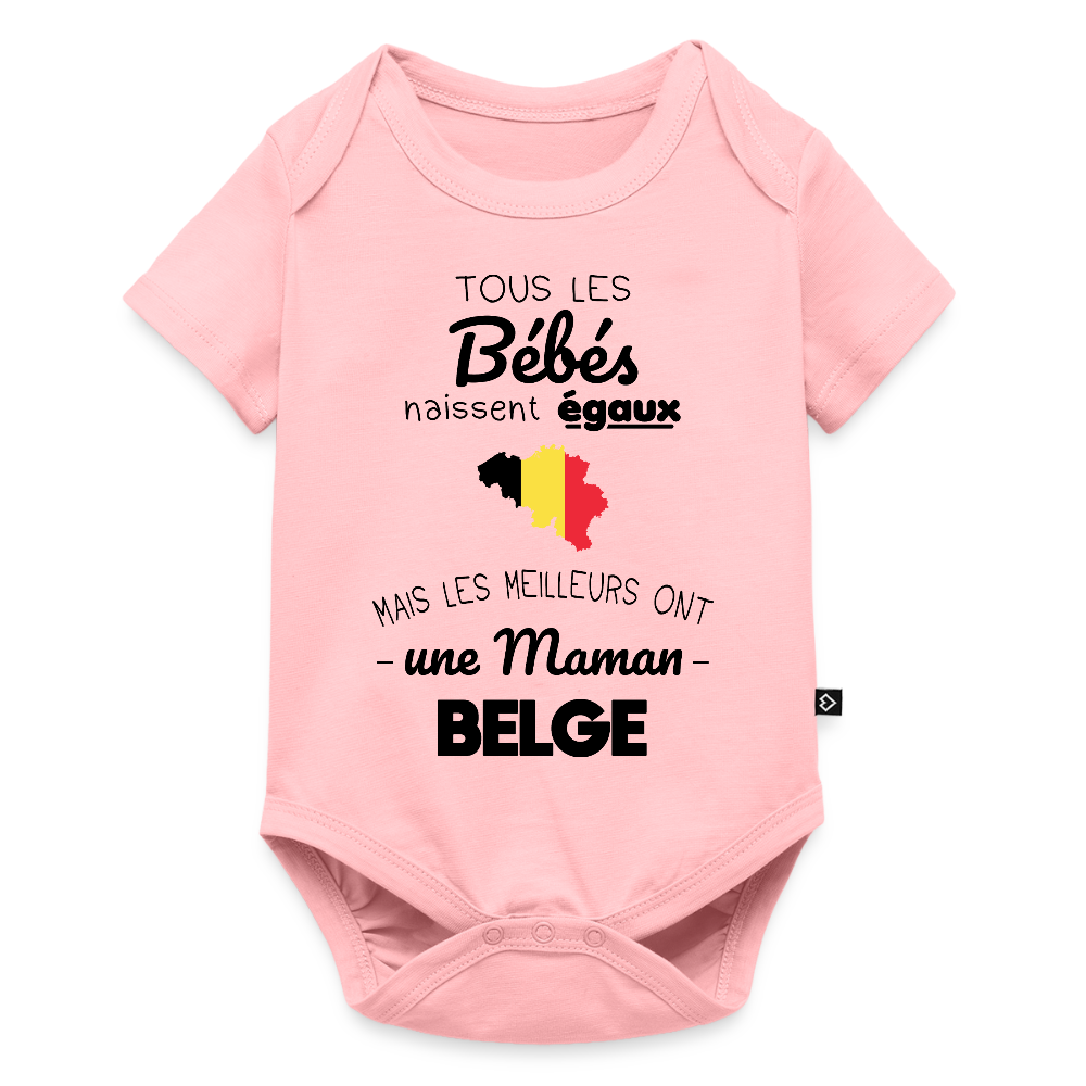 Body Bébé bio manches courtes - Les Meilleurs Ont Une Maman Belge - rose