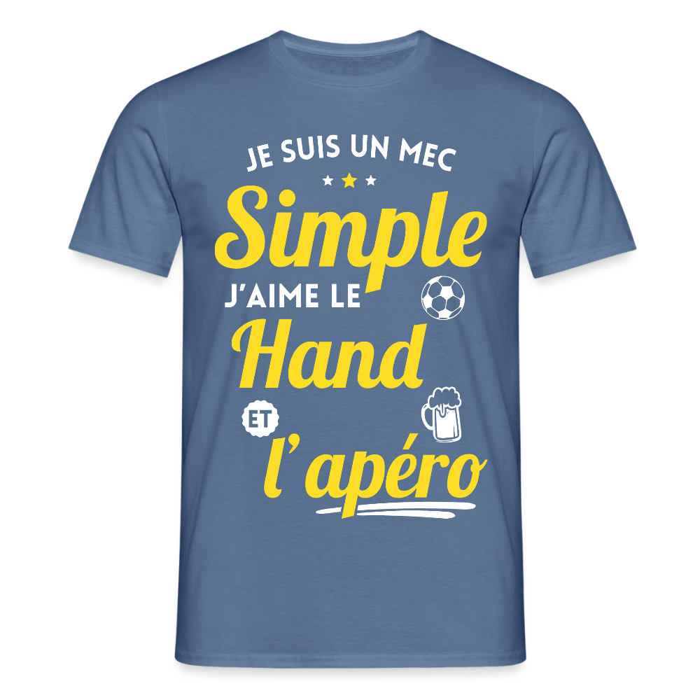 T-shirt Homme - J'aime le hand et l'apéro - bleu pigeon 