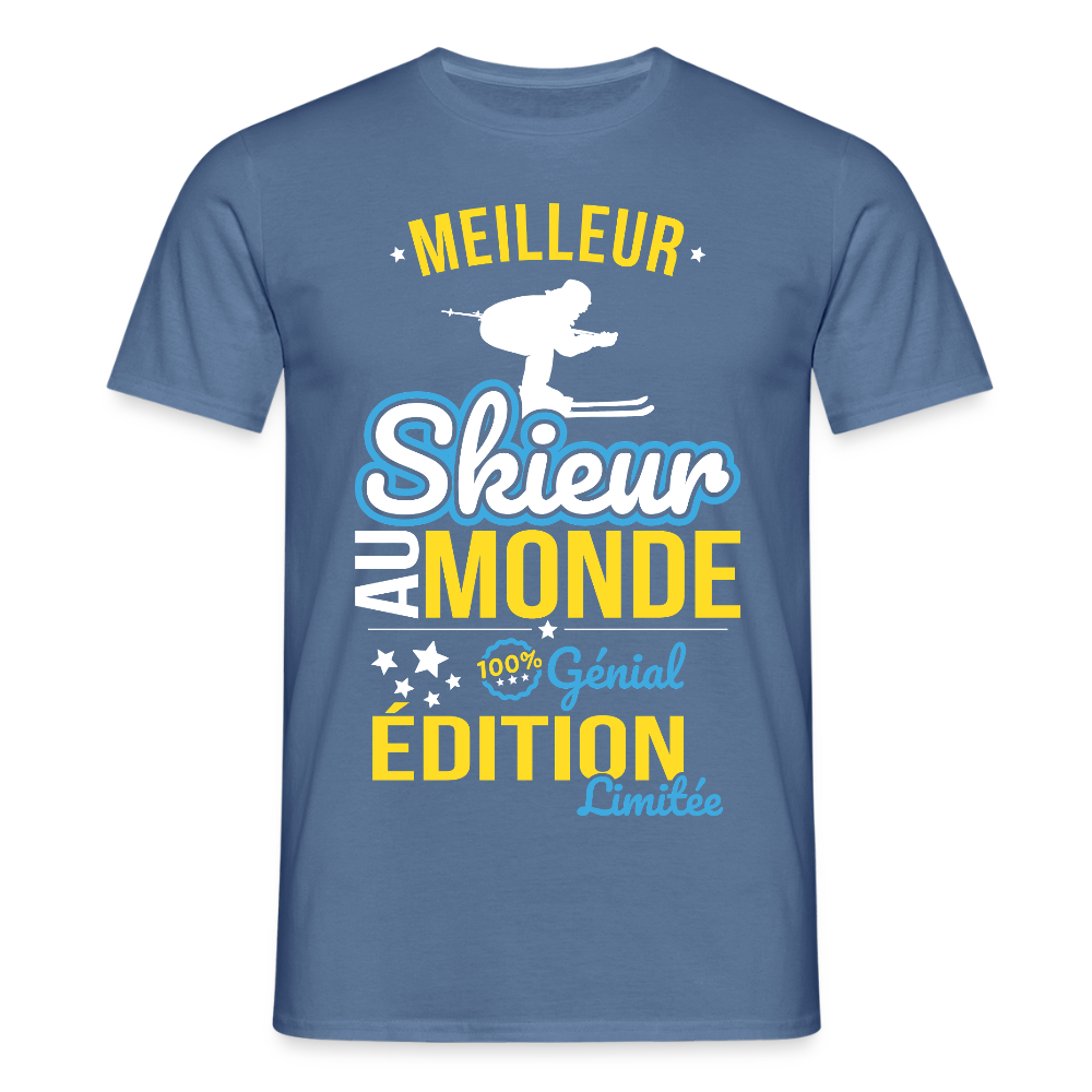 T-shirt Homme - Meilleur Skieur au monde - 100% génial - bleu pigeon 