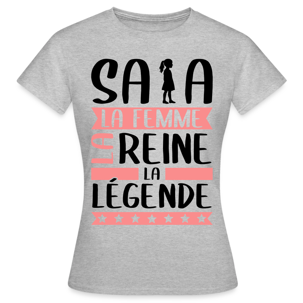 T-shirt femme coloris clair Safia rébus – La femme, la reine, la légende - gris chiné