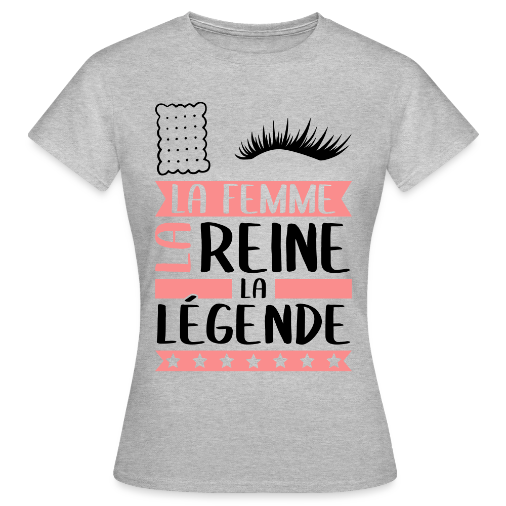 T-shirt femme coloris clair Lucile rébus – La femme, la reine, la légende - gris chiné
