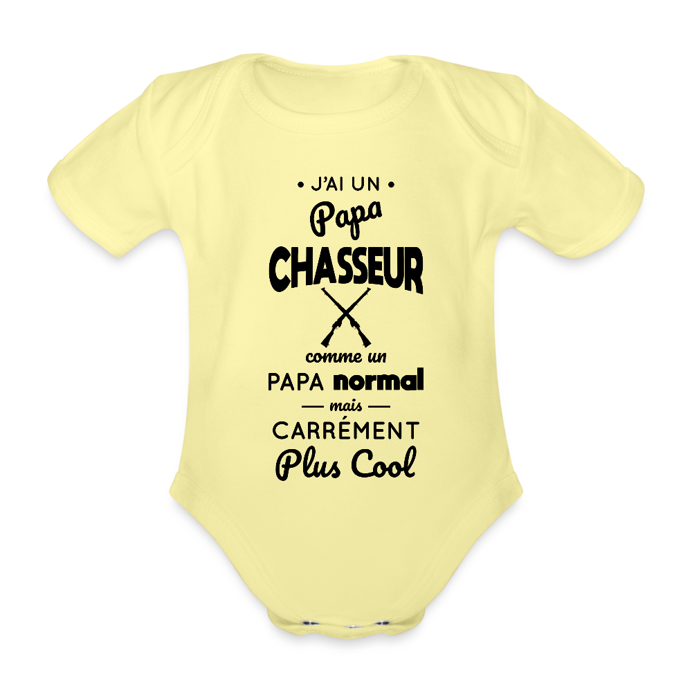 Body Bébé bio manches courtes - J'ai un papa chasseur - jaune délavé