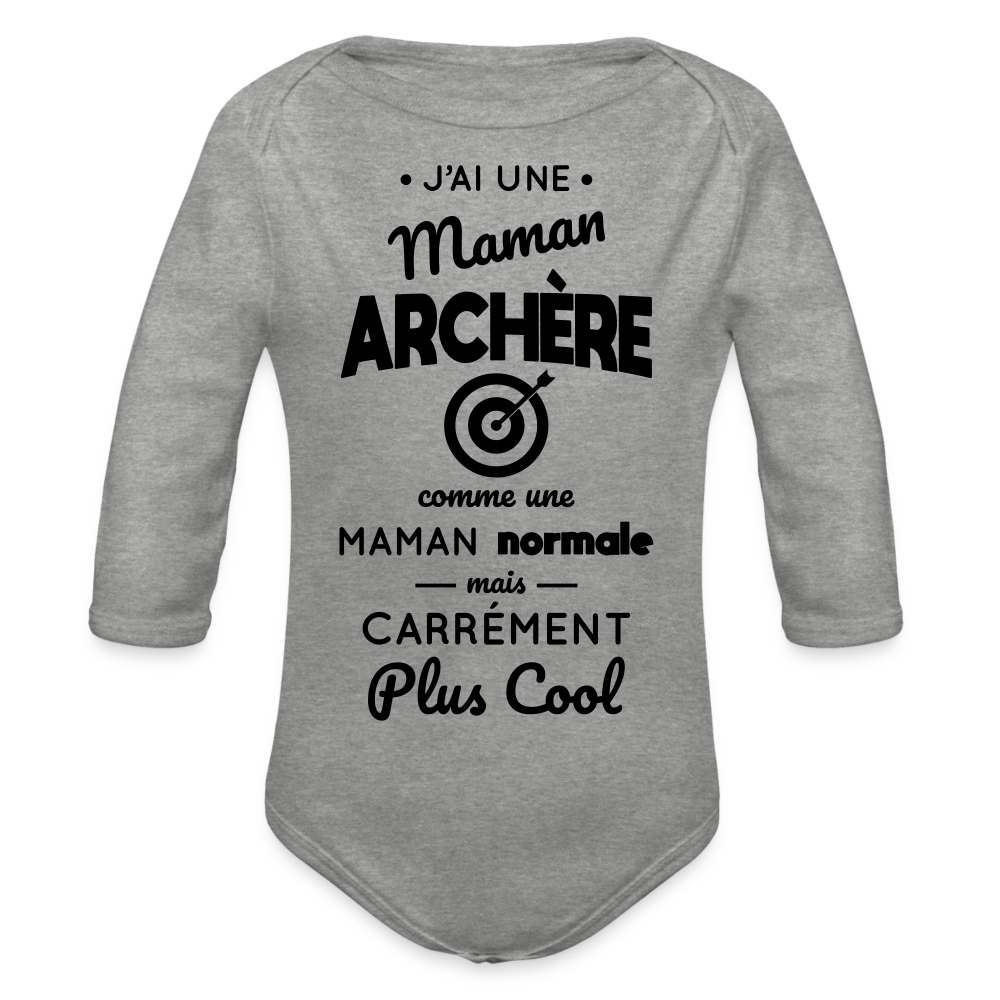 Body Bébé bio manches longues - J'ai une maman archère - gris chiné