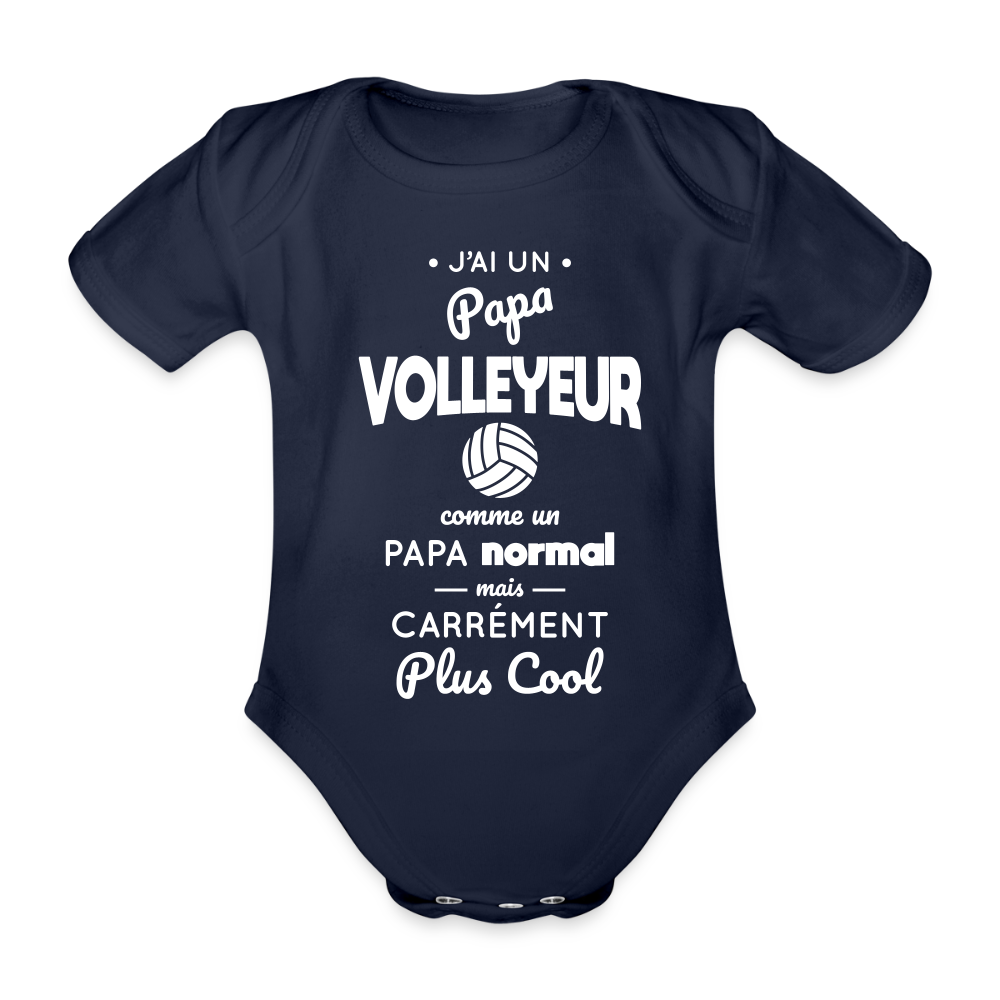 Body Bébé bio manches courtes - J'ai un papa volleyeur - marine foncé