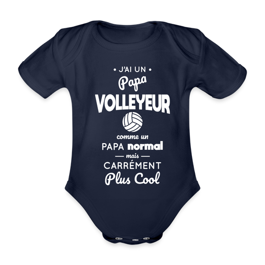Body Bébé bio manches courtes - J'ai un papa volleyeur - marine foncé