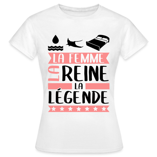 T-shirt femme coloris clair Aurélie rébus – La femme, la reine, la légende - blanc