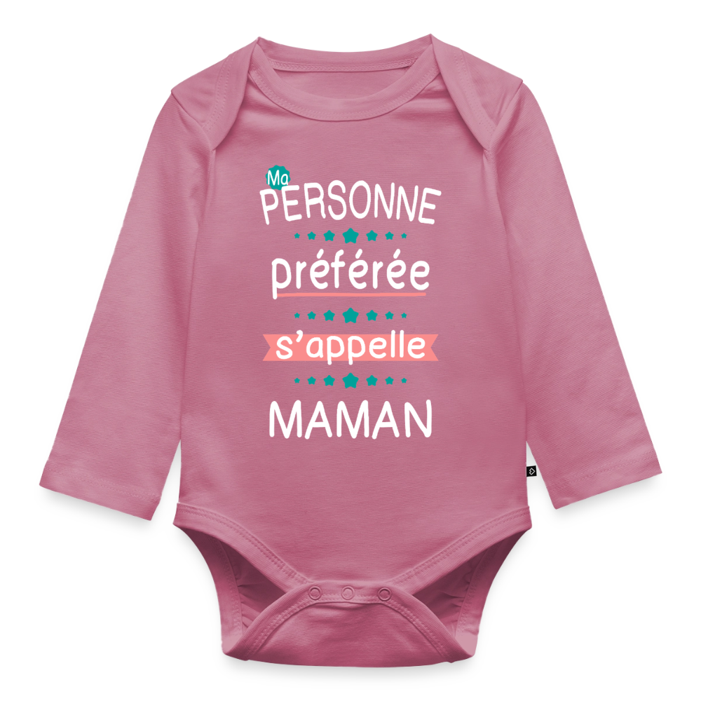 Body bébé bio manches longues impression rose - Personne préférée Maman - mauve