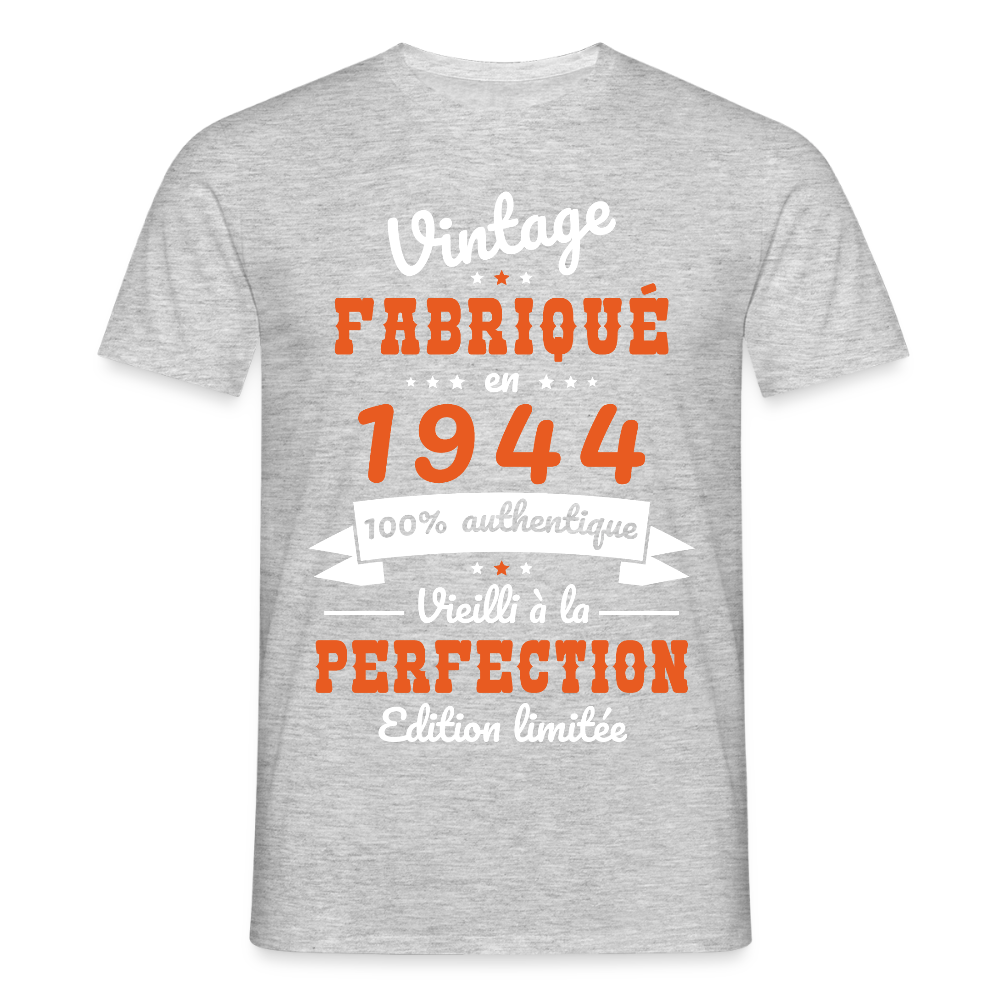 T-shirt Homme - Anniversaire 81 Ans - Vintage Fabriqué en 1944 - gris chiné