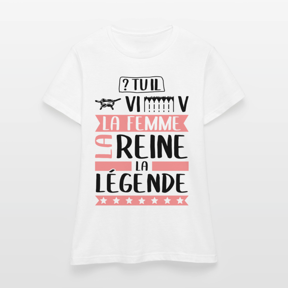T-shirt femme coloris clair Geneviève rébus – La femme, la reine, la légende - blanc