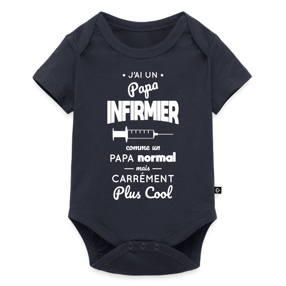 Body Bébé bio manches courtes - J'ai un papa infirmier - bleu marine