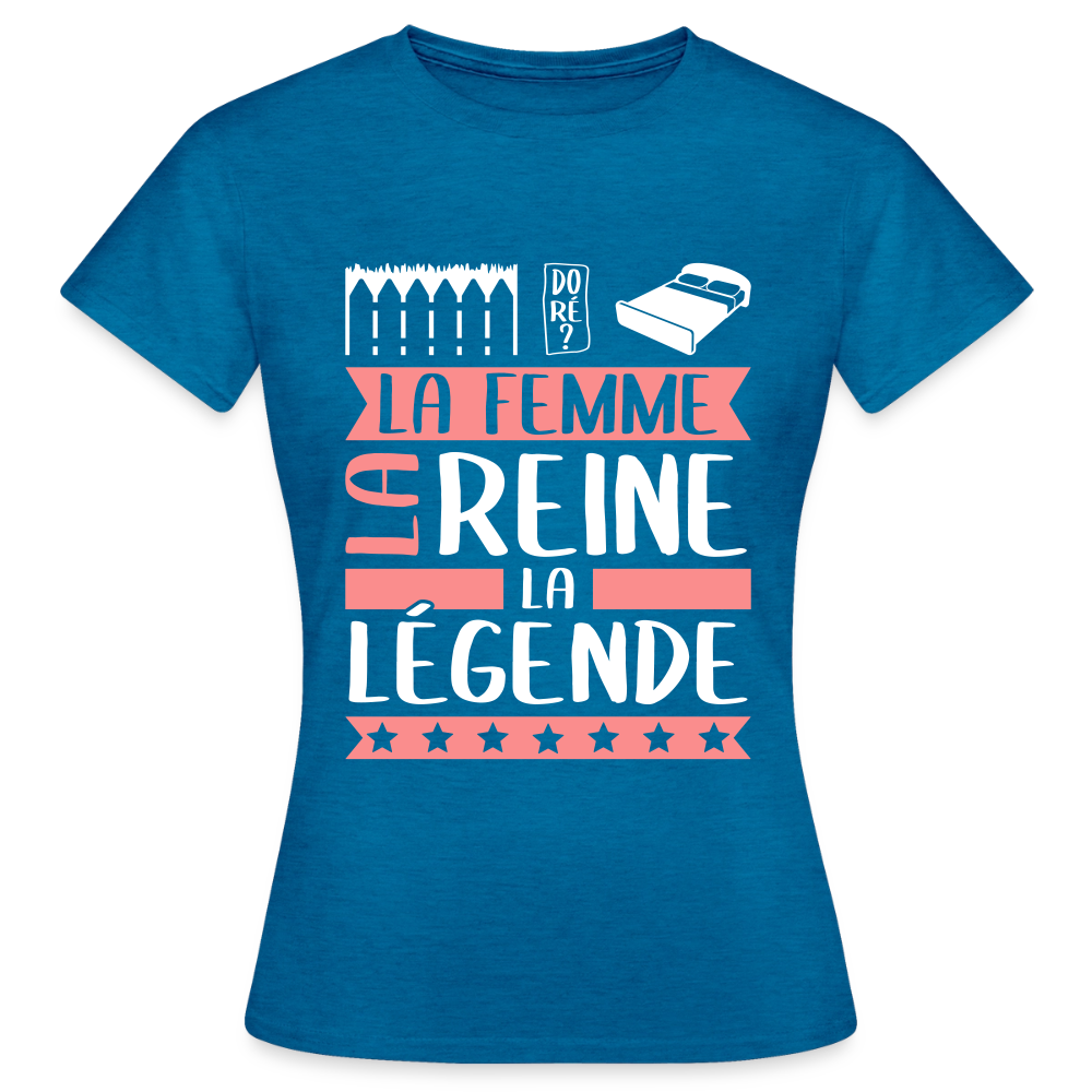 T-shirt femme Emilie rébus – La femme, la reine, la légende - bleu saphir antique chiné