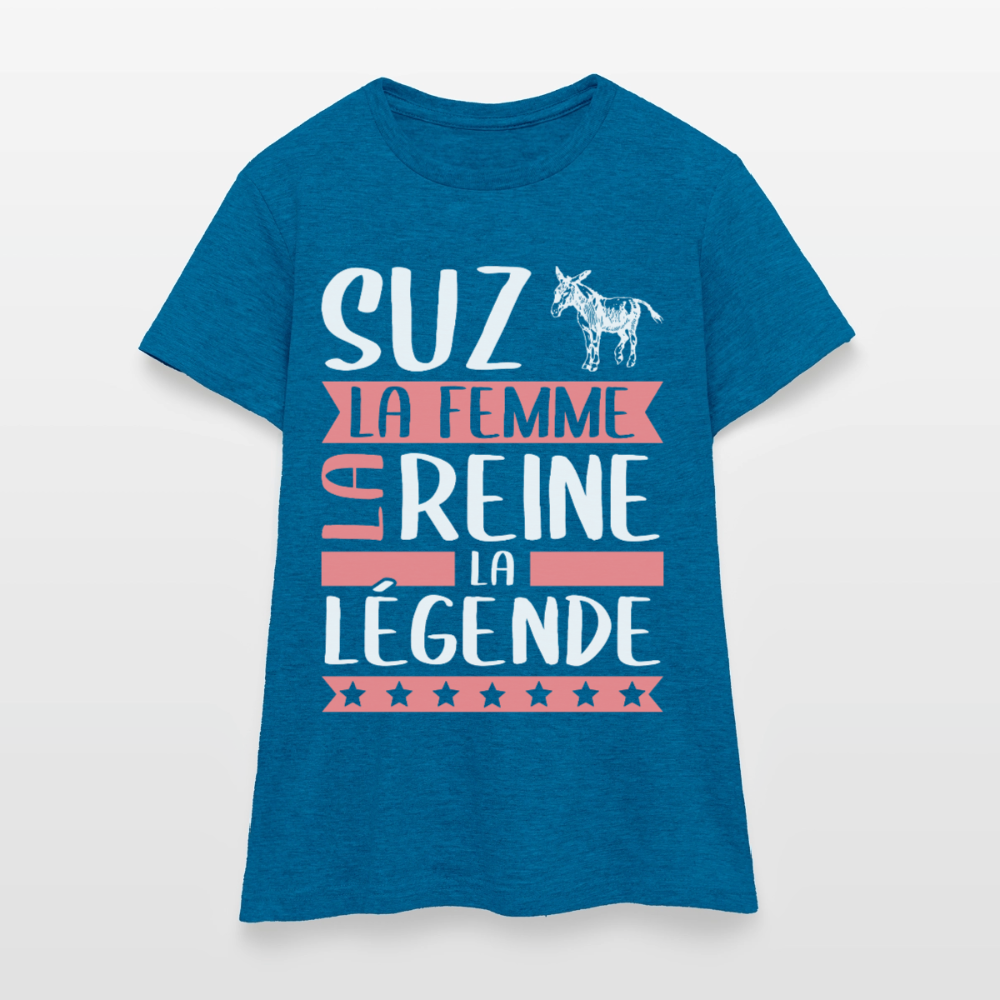 T-shirt femme Suzanne rébus – La femme, la reine, la légende - bleu saphir antique chiné