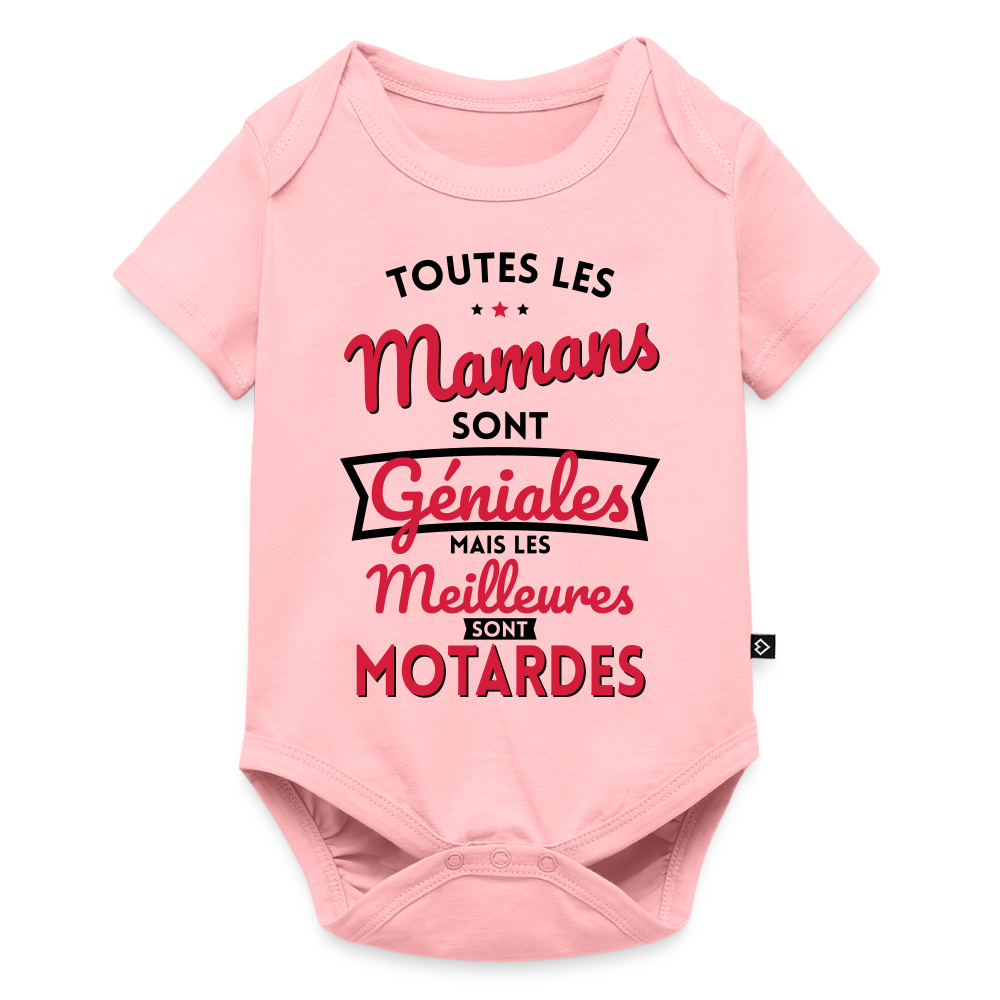 Body Bébé bio manches courtes - Mamans géniales - Les meilleures sont motardes - rose