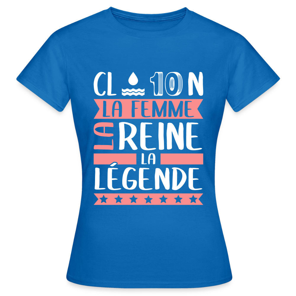 T-shirt femme Claudine rébus – La femme, la reine, la légende - bleu royal