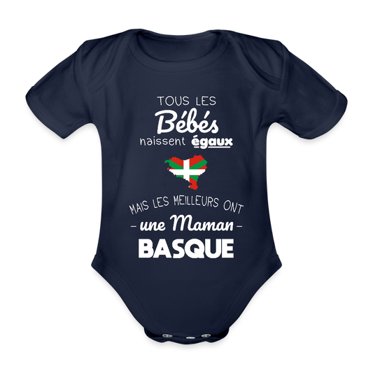 Body Bébé bio manches courtes - Les Meilleurs Ont Une Maman Basque - marine foncé