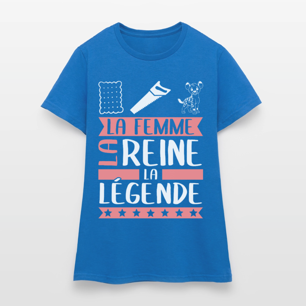 T-shirt femme Lucienne rébus – La femme, la reine, la légende - bleu royal