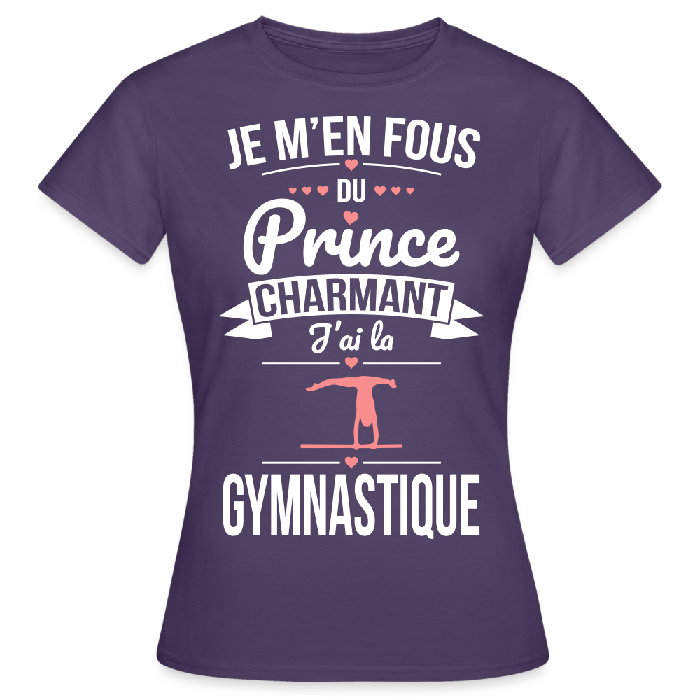 T-shirt Femme - Je m'en fous du prince charmant j'ai la gymnastique - violet foncé