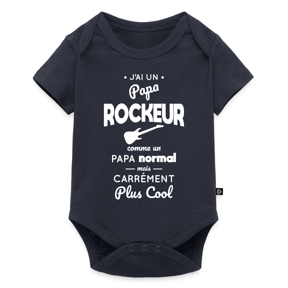 Body Bébé bio manches courtes - J'ai un papa rockeur - bleu marine