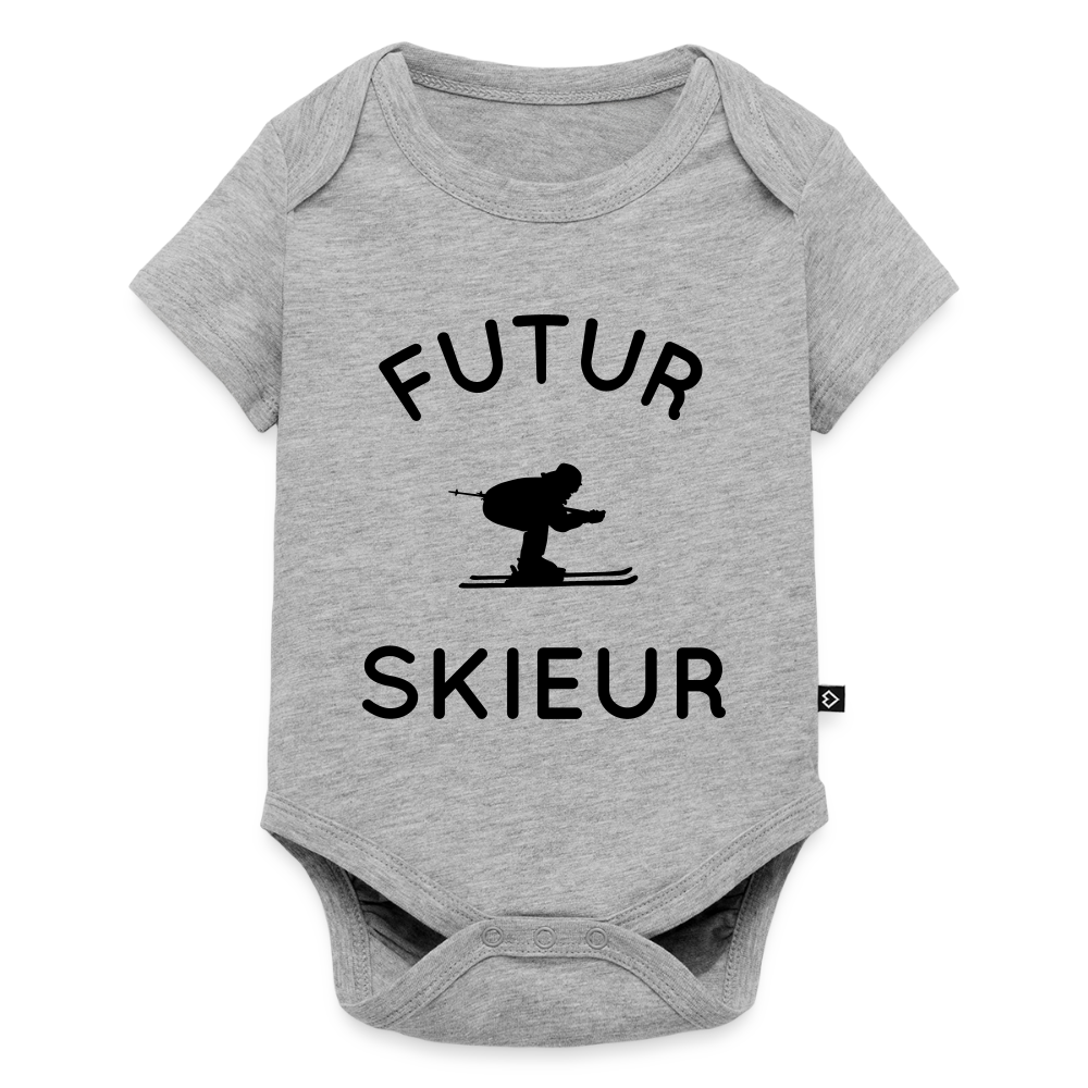 Body Bébé bio manches courtes - Futur skieur - gris chiné
