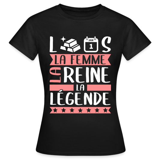 T-shirt femme Laurence rébus – La femme, la reine, la légende - noir