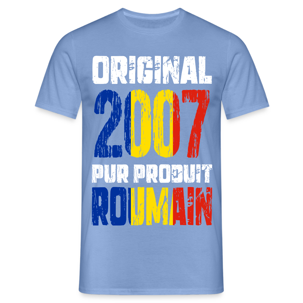T-shirt Homme - Anniversaire 18 Ans - Original 2007 - Pur produit Roumain - carolina blue