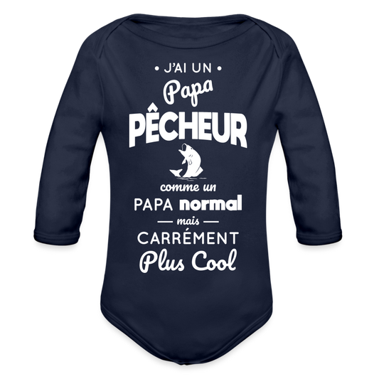 Body Bébé bio manches longues - J'ai un papa pêcheur - marine foncé