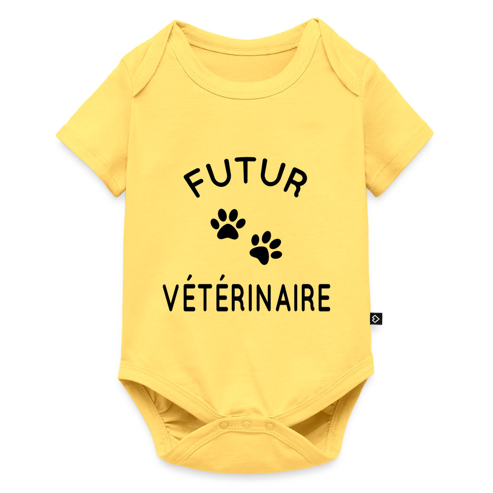 Body Bébé bio manches courtes - Futur vétérinaire - jaune pastel