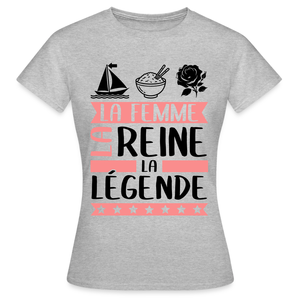 T-shirt femme coloris clair Marie-Rose rébus – La Femme, la reine, la légende - gris chiné