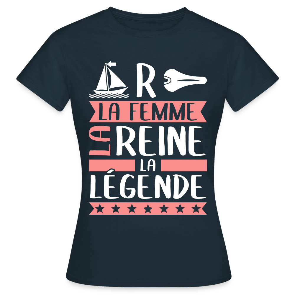 T-shirt femme Marcelle rébus – La femme, la reine, la légende - marine
