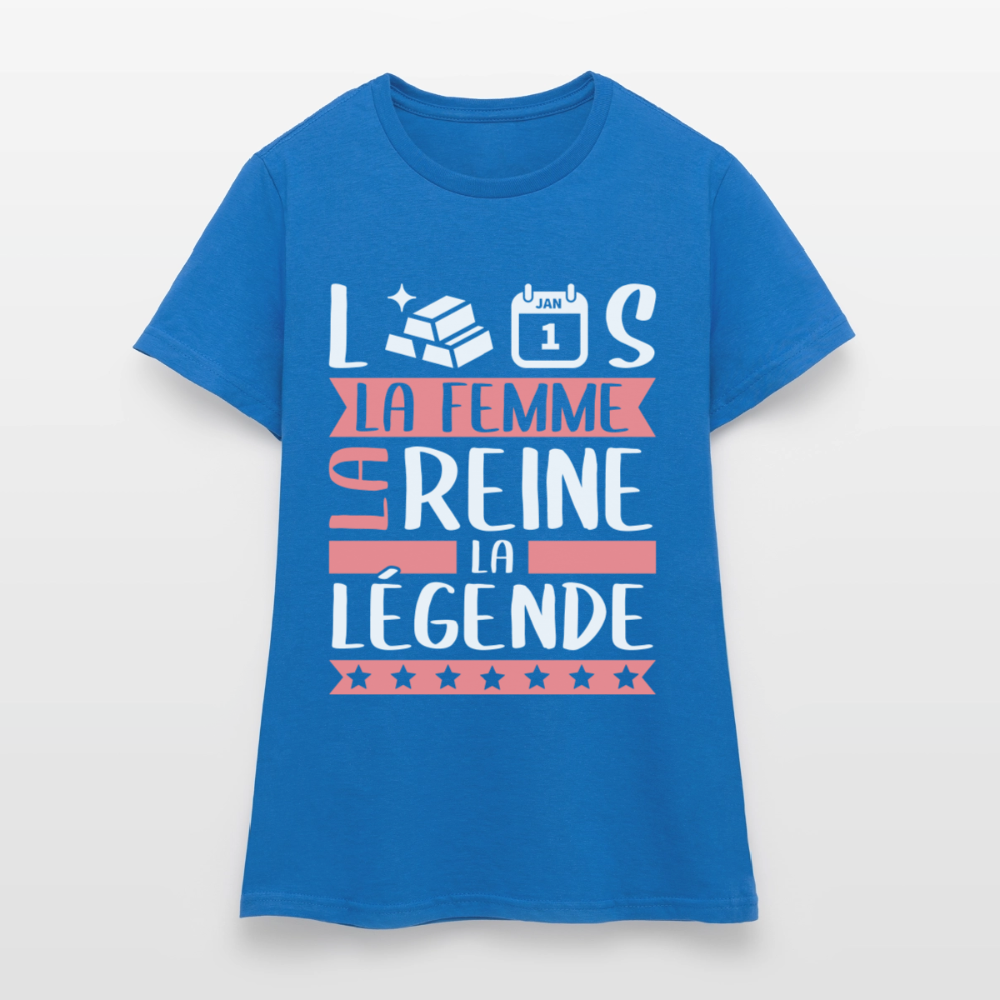 T-shirt femme Laurence rébus – La femme, la reine, la légende - bleu royal