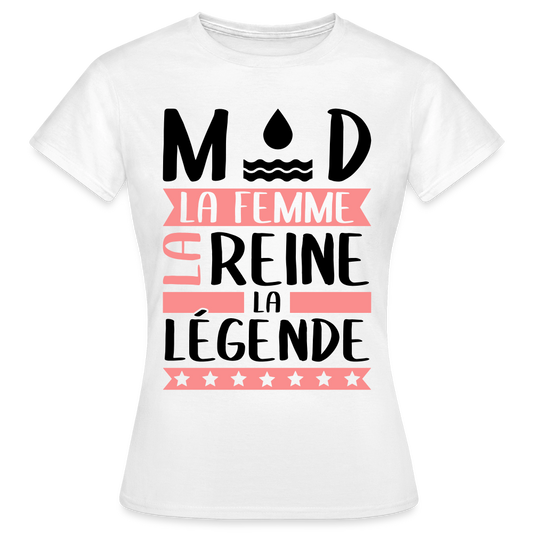 T-shirt femme coloris clair Maud rébus – La femme, la reine, la légende - blanc