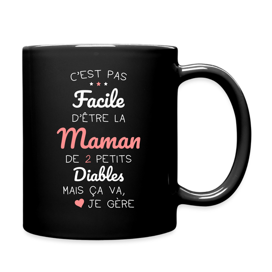 Mug uni - Pas facile d'être la maman de 2 petits diables - noir