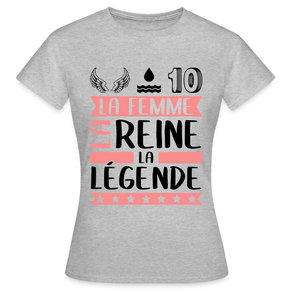T-shirt femme coloris clair Elodie rébus – La femme, la reine, la légende - gris chiné