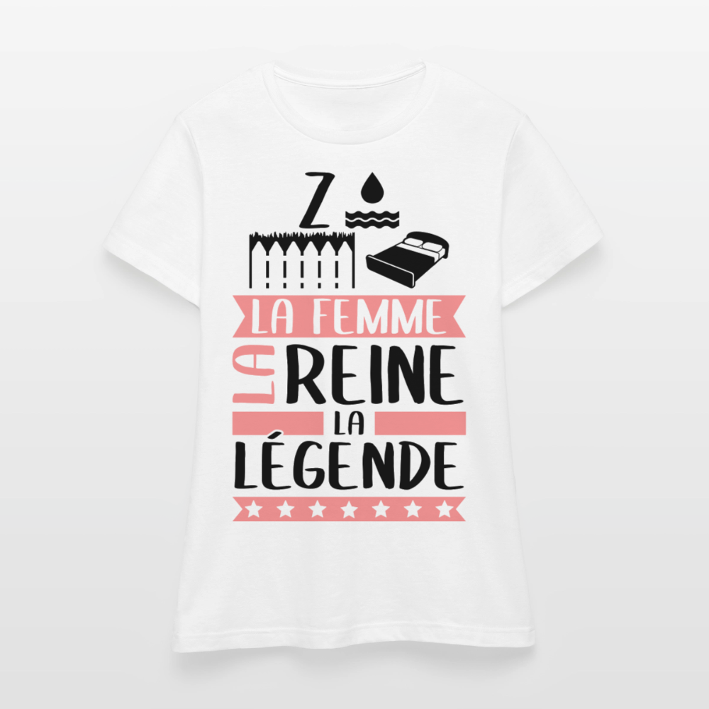 T-shirt femme coloris clair Zoélie en rébus – La femme, la reine, la légende - blanc