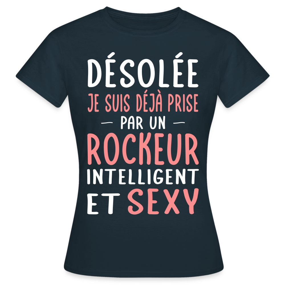 T-shirt Femme - Je suis prise par un rockeur intelligent et sexy - marine