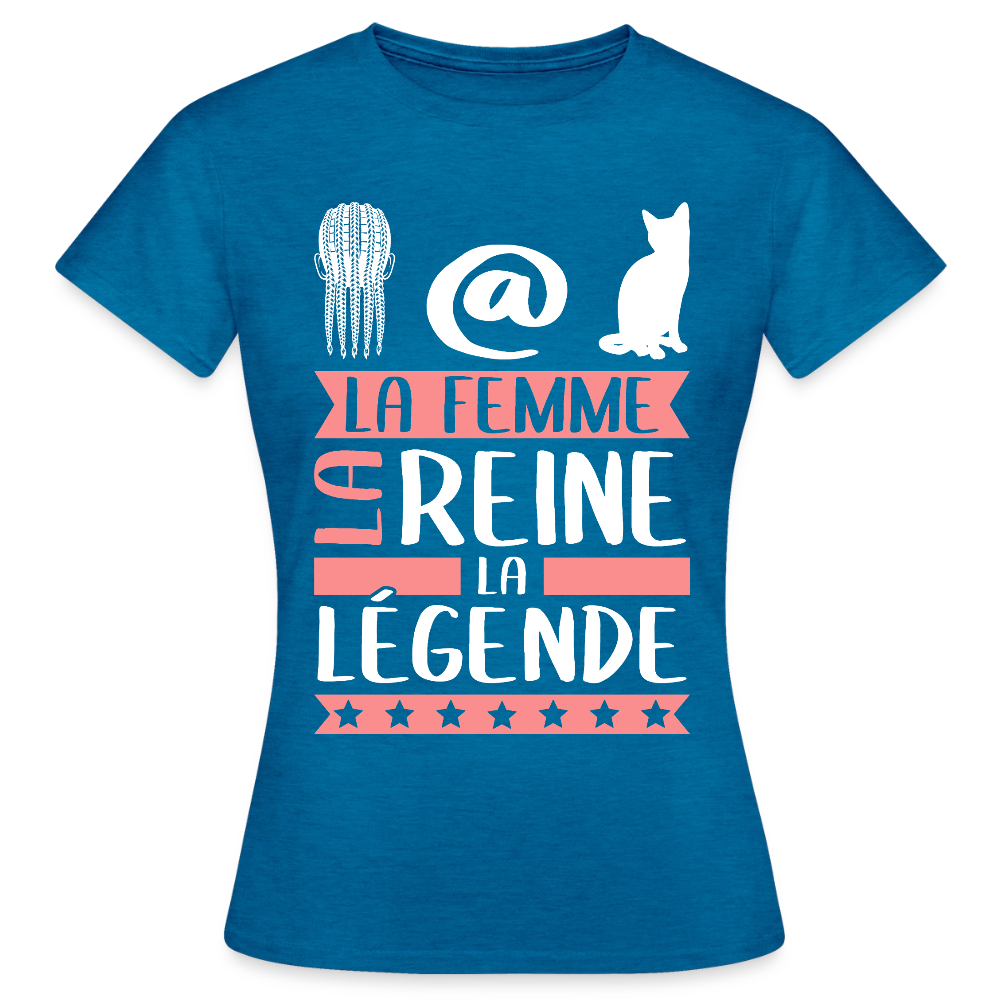 T-shirt femme Natacha rébus – La femme, la reine, la légende - bleu saphir antique chiné
