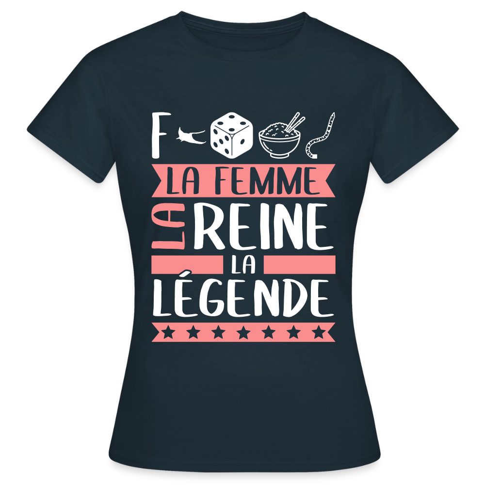 T-shirt femme Frédérique rébus – La femme, la reine, la légende - marine