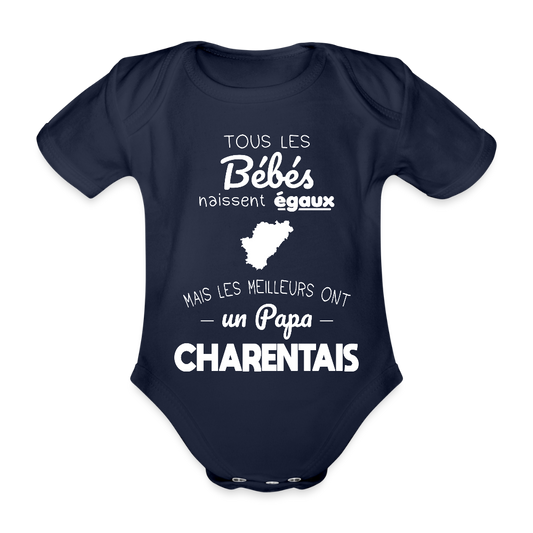 Body Bébé bio manches courtes - Les Meilleurs Ont Un Papa Charentais - marine foncé