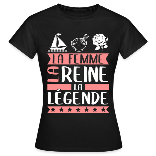 T-shirt femme Marie-Rose rébus – La femme, la reine, la légende - noir