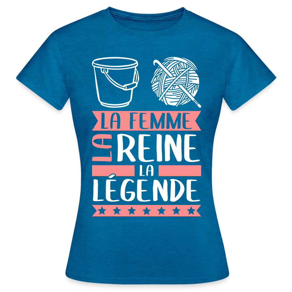 T-shirt femme Solène rébus – La femme, la reine, la légende - bleu saphir antique chiné