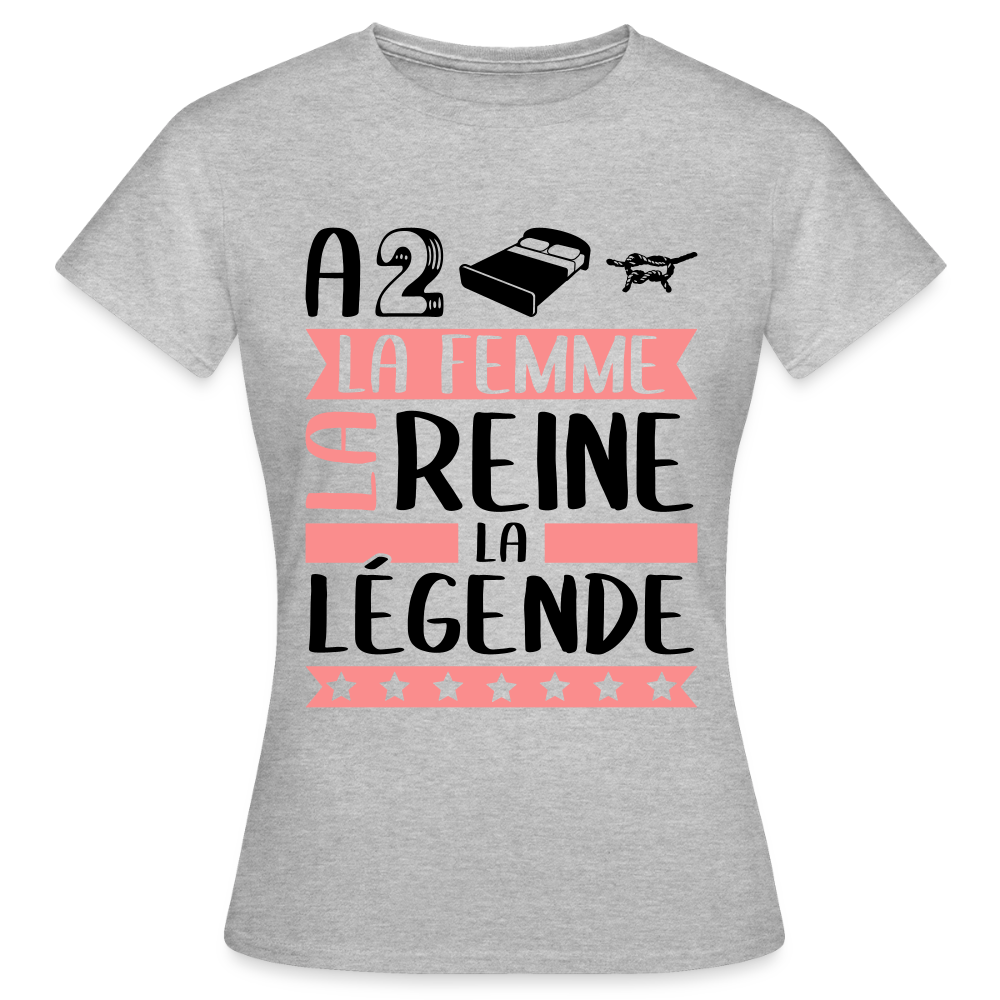 T-shirt femme coloris clair Adeline rébus – La femme, la reine, la légende - gris chiné