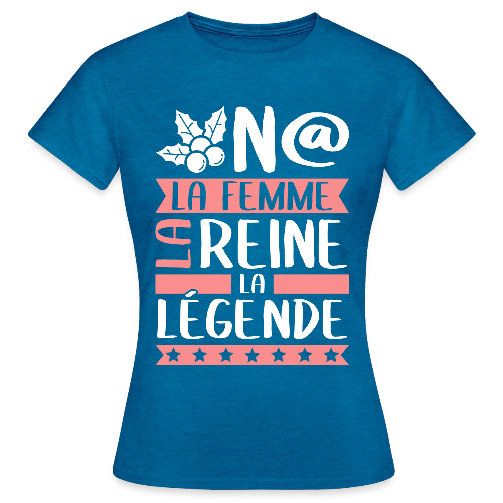 T-shirt femme Oona rébus – La femme, la reine, la légende - bleu saphir antique chiné