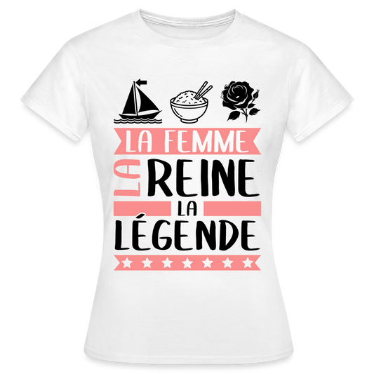T-shirt femme coloris clair Marie-Rose rébus – La Femme, la reine, la légende - blanc