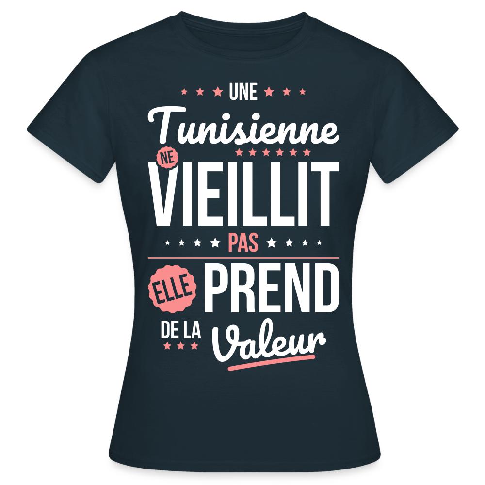 T-shirt Femme - Une Tunisienne ne vieillit pas - marine