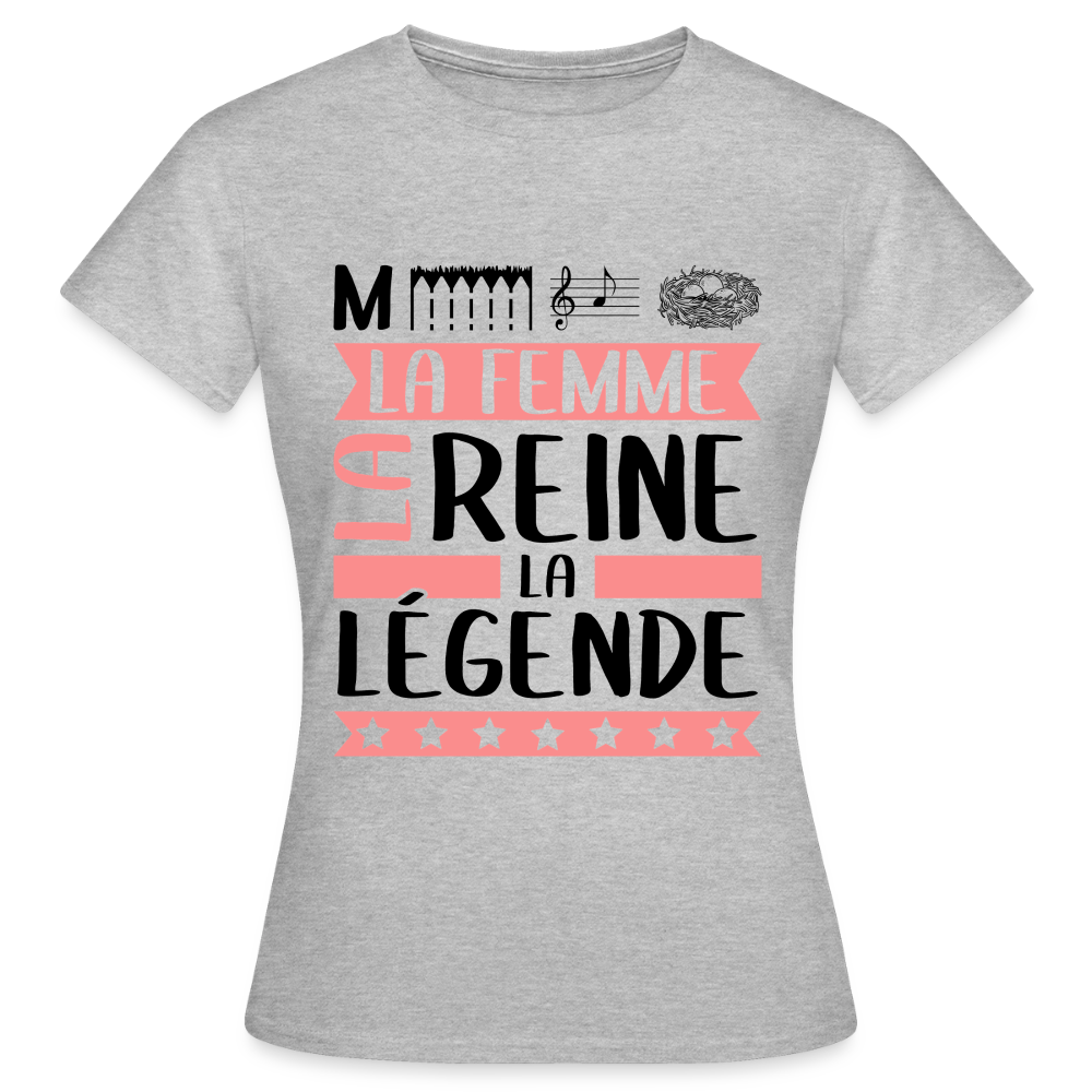 T-shirt femme coloris clair Mélanie rébus – La femme, la reine, la légende - gris chiné