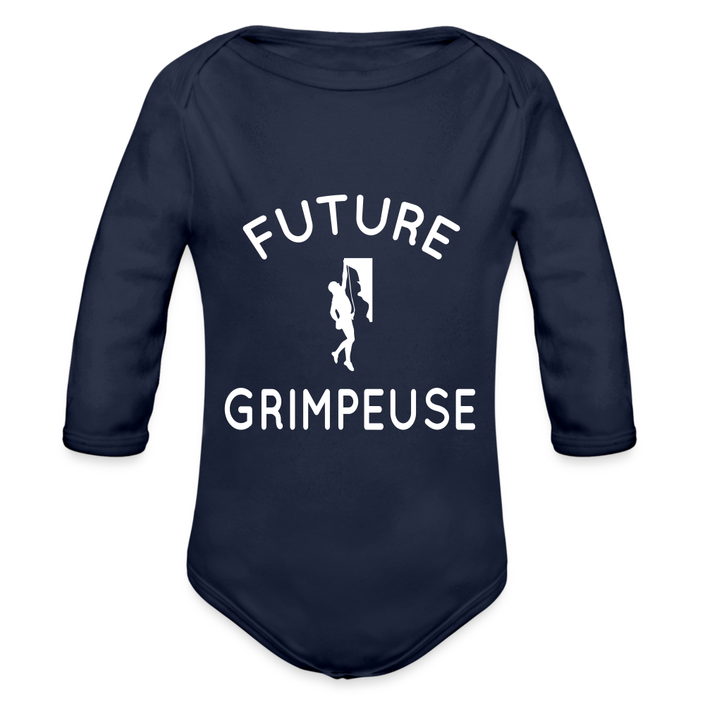 Body Bébé bio manches longues - Future grimpeuse - marine foncé